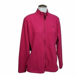 Reebok Sweater Women X-Large Fleece Full Zip Slimming XL Hot Pink Black Sides